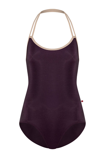 Lena leotard in N-Eggplant body color with T-Mosaic trim color
