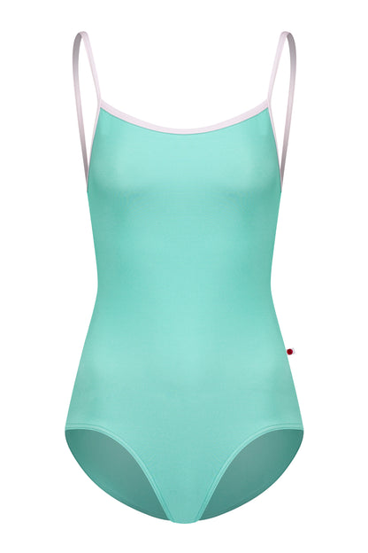 Daniela leotard, mint-green with pale-pink trim on the neckline and thin straps.