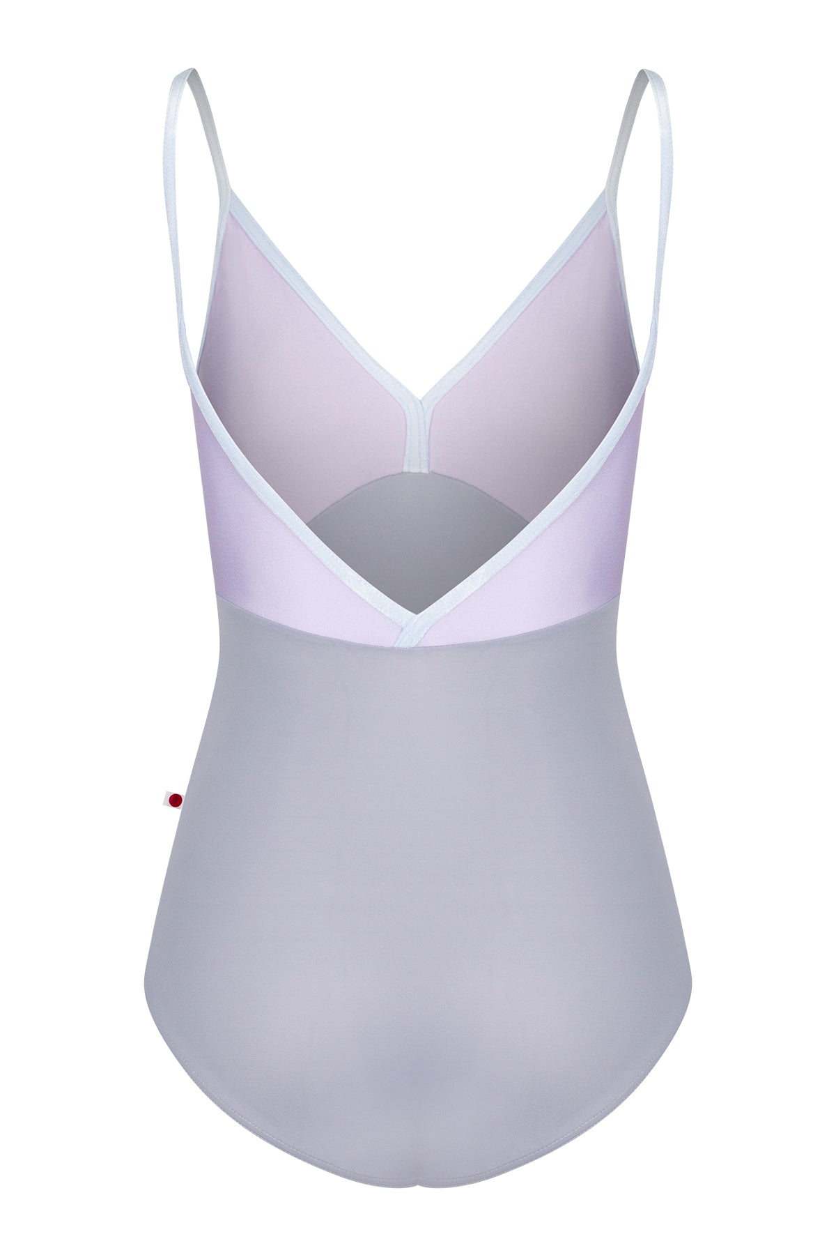 Daria leotard, lilac bodice and a grey body with a V-neckline and thin straps.