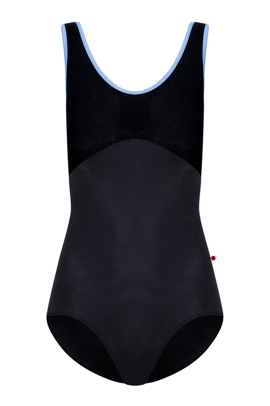 Anna Duo leotard in N-Black body color with V-Black top color and T-Paradise trim color