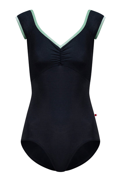 Elli leotard in N-Black body & top color with V-Meadow trim color