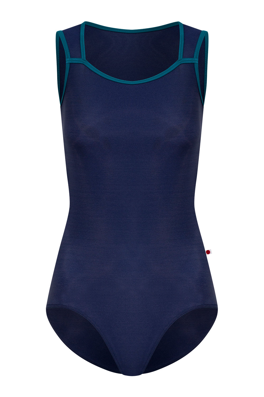 Becky leotard in N-Dark Blue body & top color with T-Zenith trim color