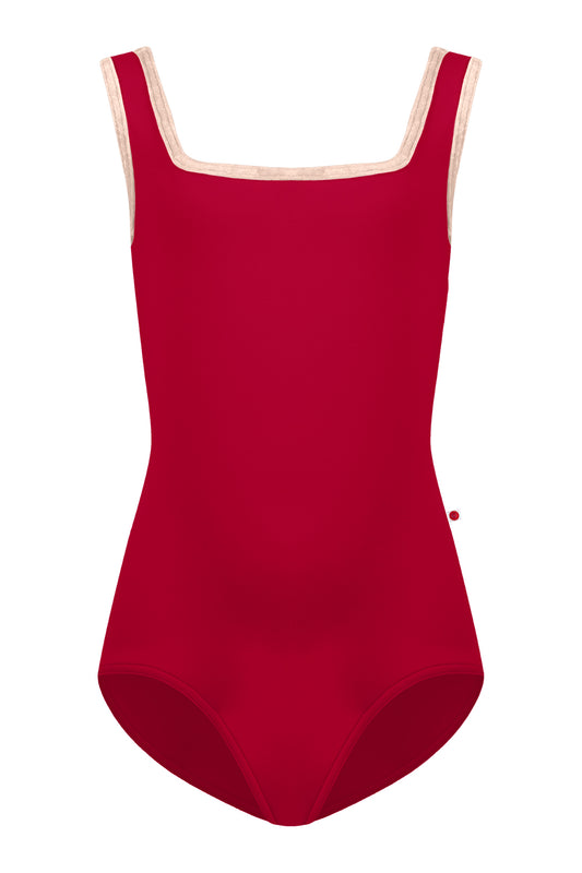 Kids Marieke leotard in N-Berry body color with CV-Misty Rose trim color