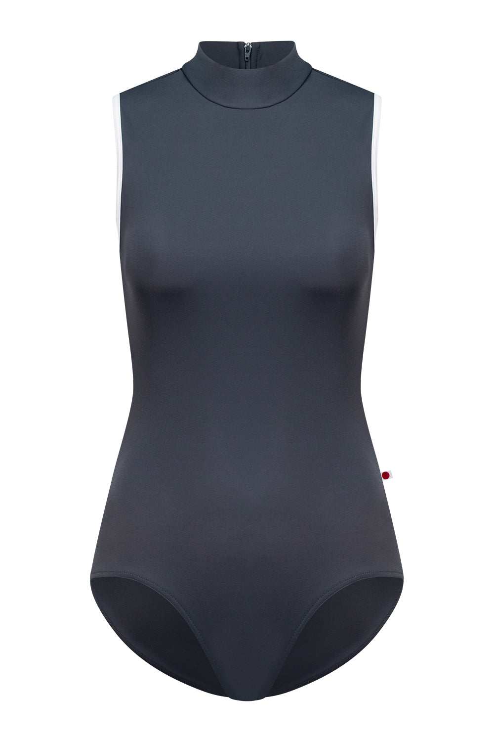 Kumiko leotard in T-Titanium body color with T-White trim color and T-Titanium zipper color