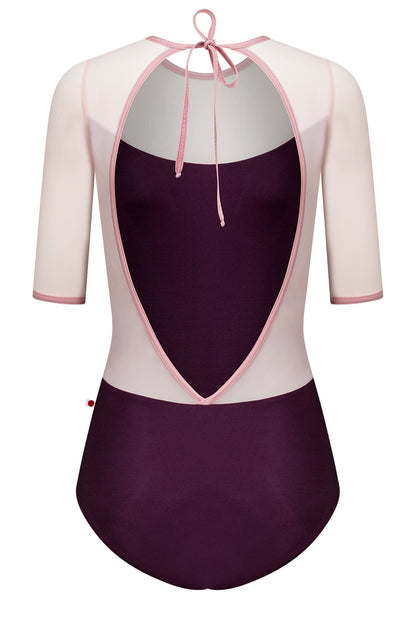Olivia leotard in N-Opera body color with Mesh Blush top color & half sleeves and N-Antique Rose trim color