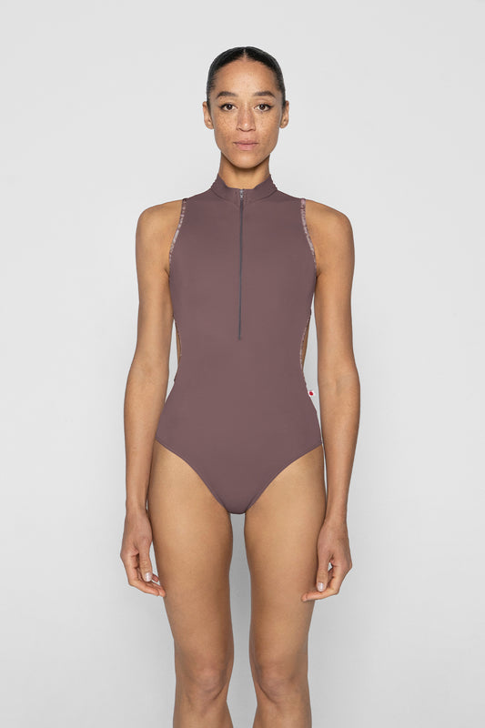 Charlotte leotard in T-Phantom body color with CV-Phantom trim color and T-Phantom zipper color