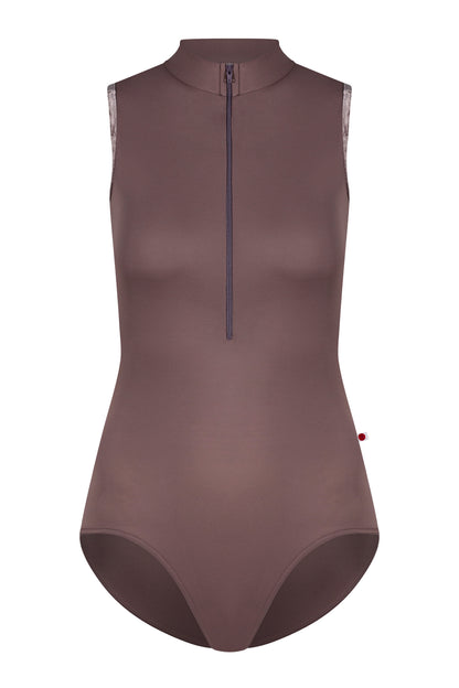 Charlotte leotard in T-Phantom body color with CV-Phantom trim color and T-Phantom zipper color
