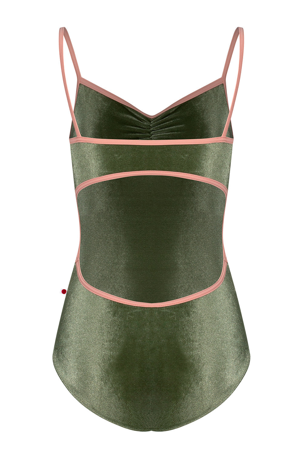 Kiki pinched leotard in V-Safari body color with N-Nectar trim color