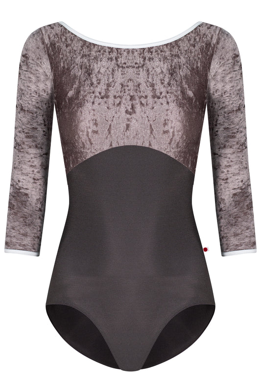 Sofiane leotard in N-Shadow body color with CV-Phantom top color and 3Q Sleeves and T-White trim color