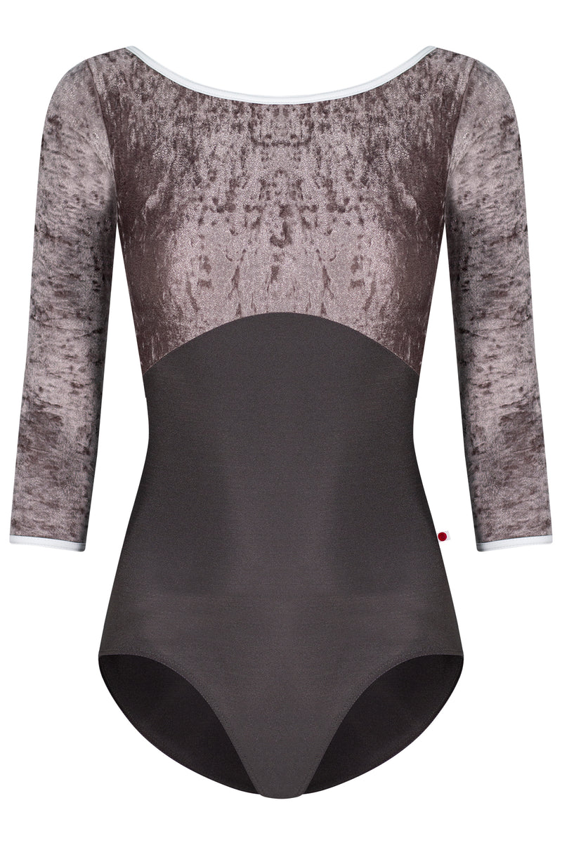 Sofiane leotard in N-Shadow body color with CV-Phantom top color and 3Q Sleeves and T-White trim color