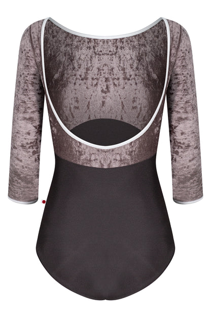 Sofiane leotard in N-Shadow body color with CV-Phantom top color and 3Q Sleeves and T-White trim color