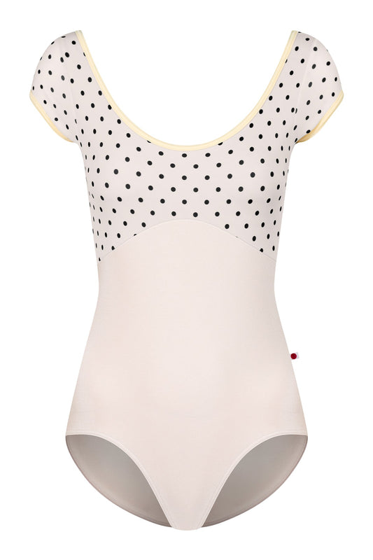 Anna Duo leotard in N-Pearl body color with T-Lunares Cream top & cap sleeves and T-Vanilla trim color