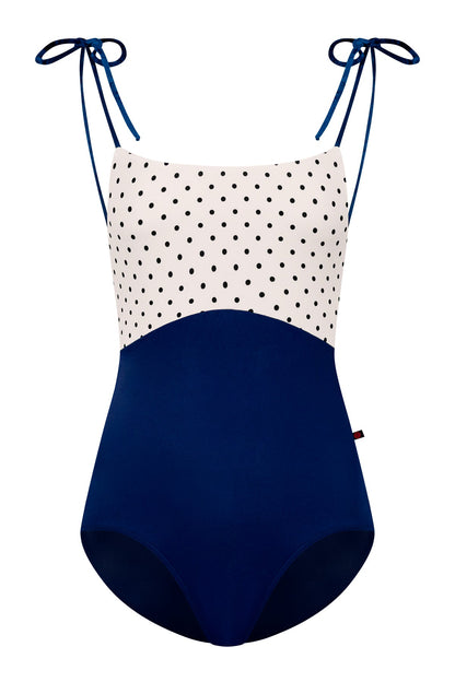 Ines Black Label leotard in T-Cosmo body color with T-Lunares Cream top color and CV-Dark Blue trim color