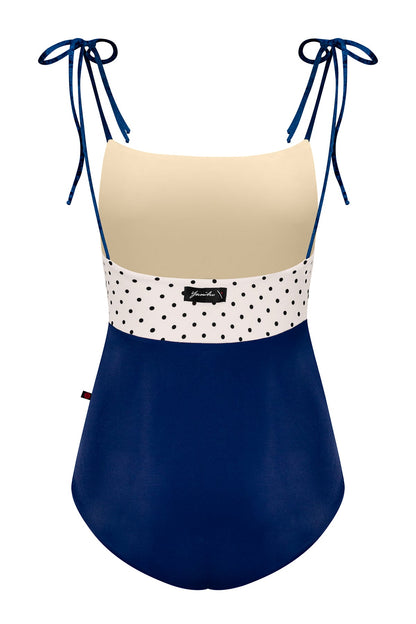 Ines Black Label leotard in T-Cosmo body color with T-Lunares Cream top color and CV-Dark Blue trim color