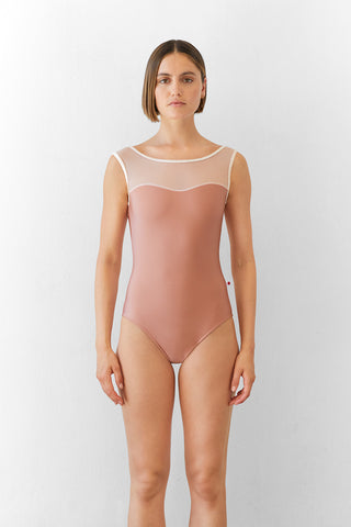 Jane leotard in N-Rosewood body color with Mesh Blush top color and CV-Misty Rose trim color