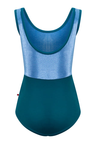 Kids Marieke Duo leotard in T-Zenith body color with V-Ocean top color and T-Zenith trim color