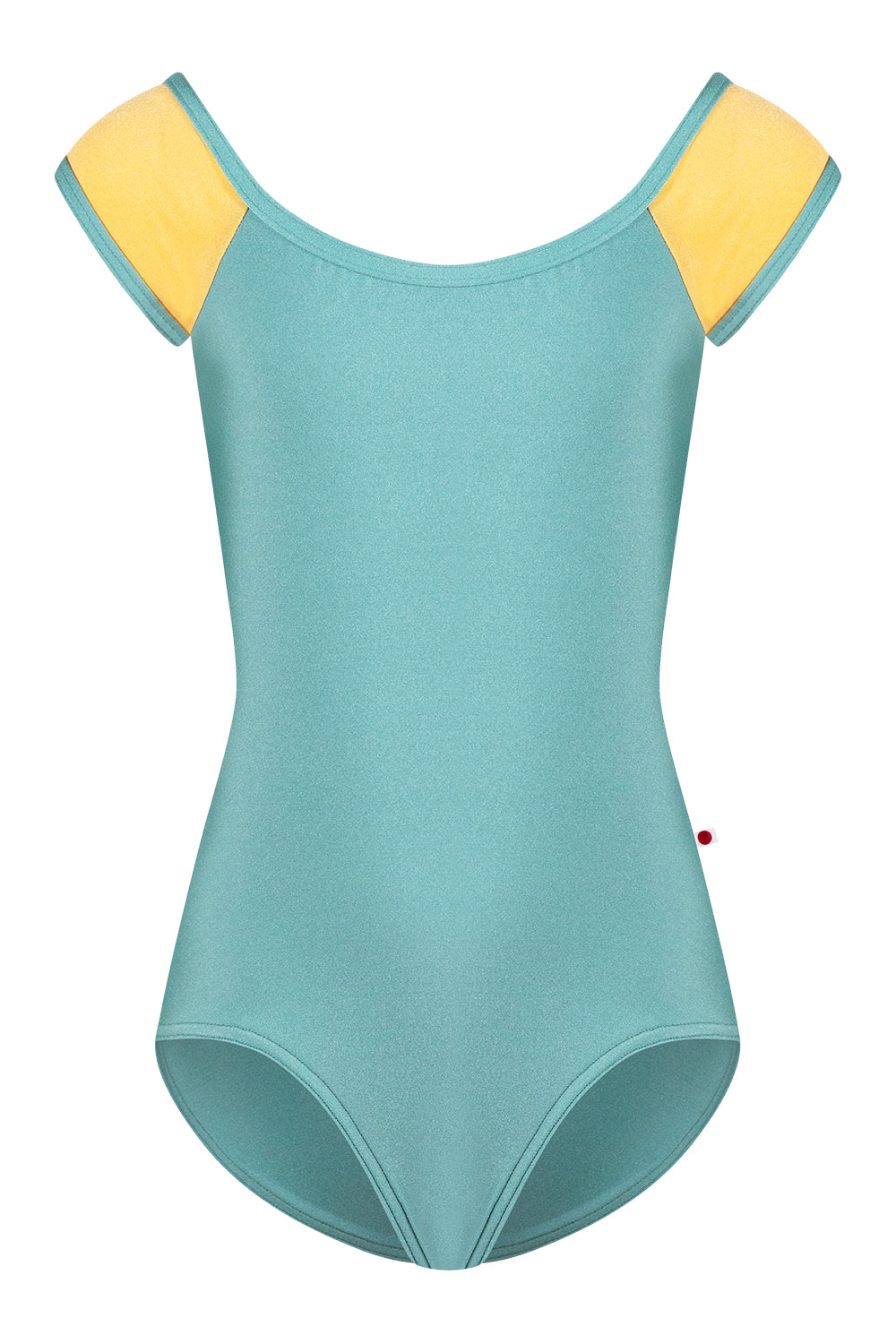 Kids Wendy leotard in N-Cactus body color with N-Daffodil top color and N-Cactus trim color