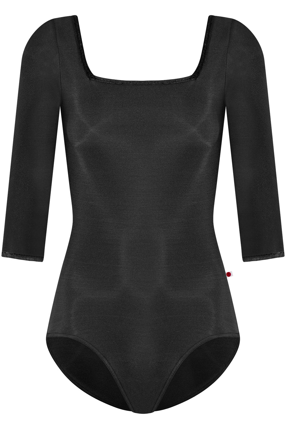 Marieke leotard in N-Black body color with CV-Black trim color and 3Q sleeves