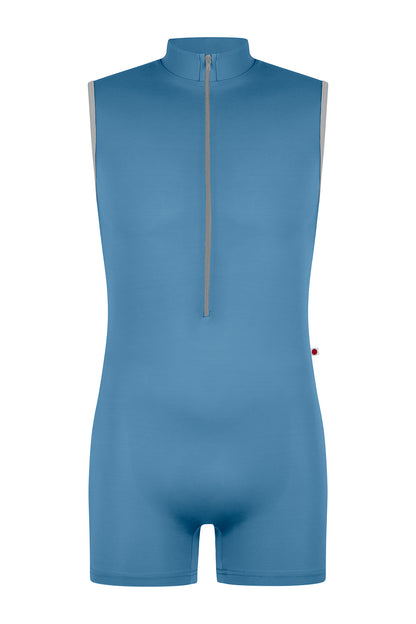 Victor semi-unitard in T-Bluebell body color with N-Silver trim color