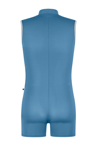 Victor semi-unitard in T-Bluebell body color with N-Silver trim color