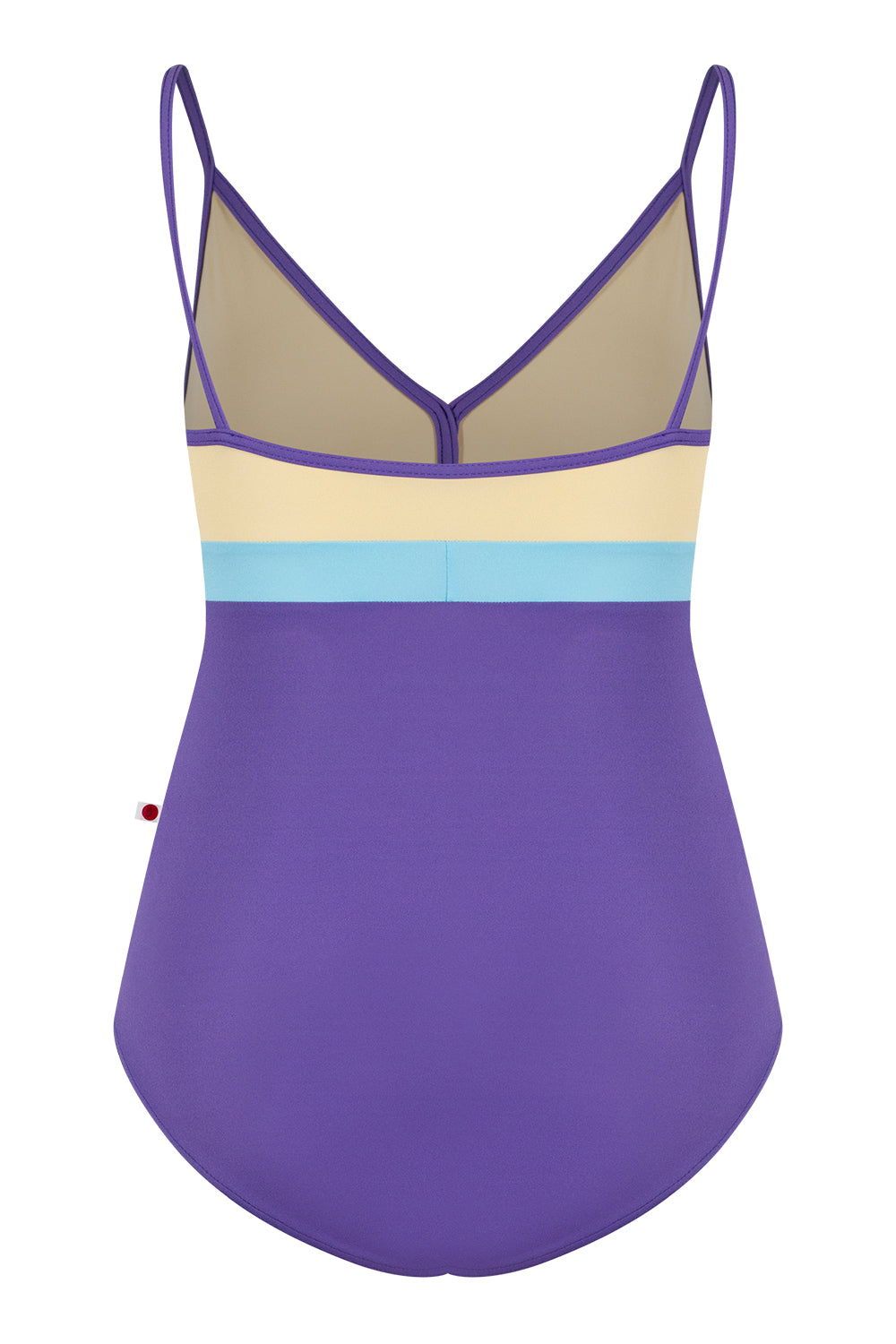 Zoe leotard in T-Wisteria body & trim color with T-Vanilla top color and T-Pool middle band color